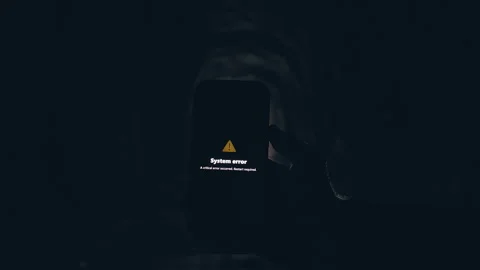 Smartphone Displaying System Error Message Inside Dark Tunnel, Cinematic Technol Stock Footage 335205457