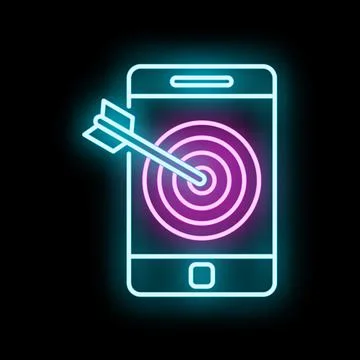 Smartphone displaying target with arrow in glowing neon style Stock Illustration