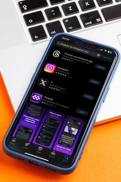 Smartphone displaying the Threads logo. Stock Photos