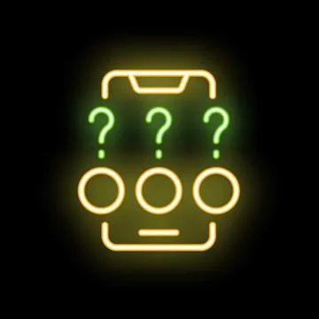 Smartphone displaying three question marks neon sign on black background Stock Illustration