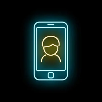 Smartphone displaying user profile neon sign concept Stock Illustration