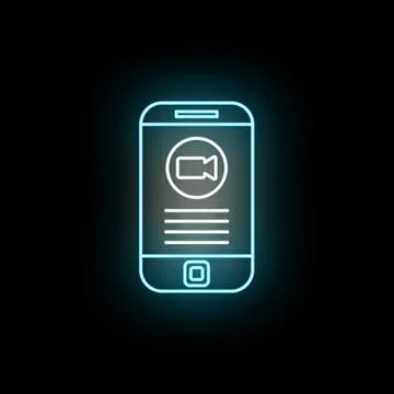 Smartphone displaying video calling application neon icon Stock Illustration