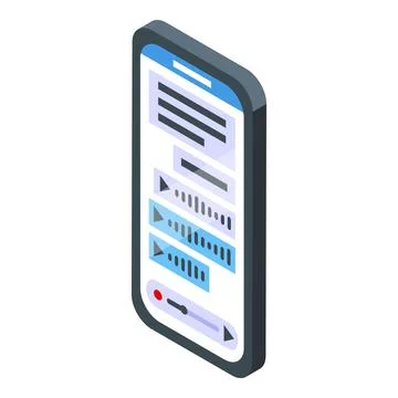 Smartphone displaying voice and text messages in isometric view Stock Illustration