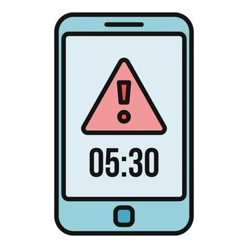 Smartphone displaying warning alert notification symbol and time Stock Illustration