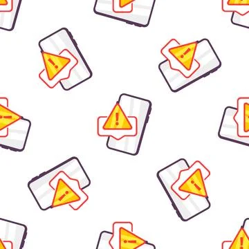 Smartphone displaying warning notification in seamless pattern Stock-Illustration