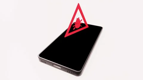 A smartphone displaying a warning sign with a bug symbol Stock Footage 290521656