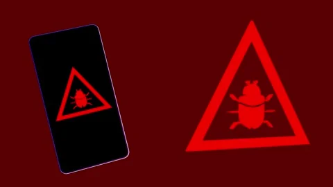 Smartphone displaying a warning sign with a bug symbol Stock Footage 290521678