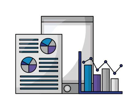Smartphone with document and statistics 스톡 일러스트