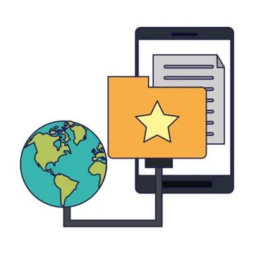 Smartphone with document folder and world symbol Illustrazione stock
