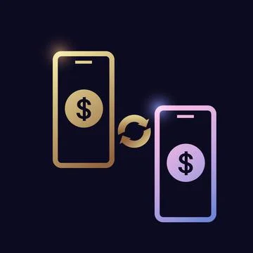 Smartphone with dollar sign data transferring glowing neon icon banking icons Stock Illustration