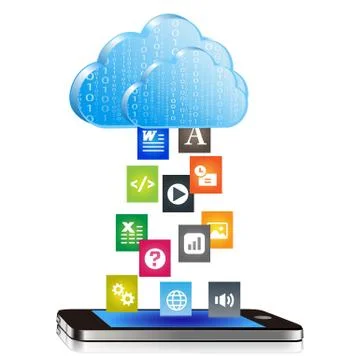 Smartphone Downloading Files from Cloud Computing Stock Illustration