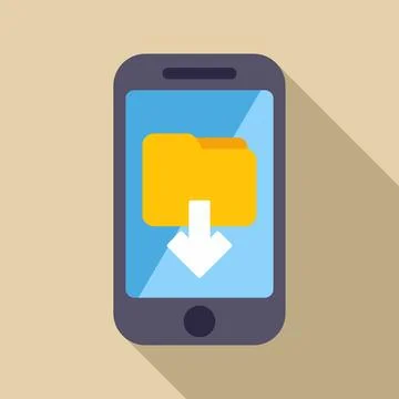 Smartphone downloading folder icon flat design illustration 스톡 일러스트