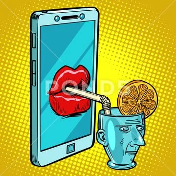 Smartphone drinks human brain Stock Illustration