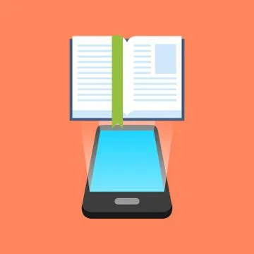 Smartphone e-book reading concept. Isometric design. Vector illustration Stock Illustration