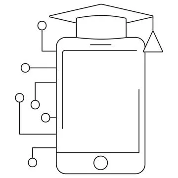 Smartphone e-learning icon with a graduation cap and circuit connections Stock Illustration