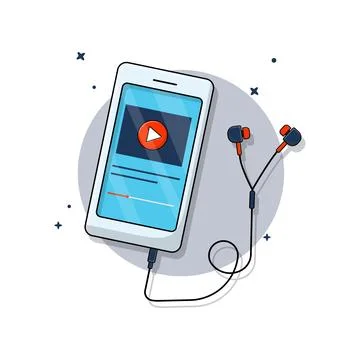Smartphone with Earphone Vector Illustration. Watching Video Concept Design Stock Illustration
