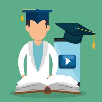 Smartphone with education easy e-learning icons Illustration