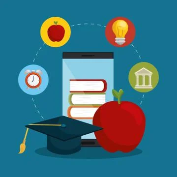 Smartphone with education easy e-learning icons Illustrazione stock