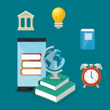 Smartphone with education easy e-learning icons 스톡 일러스트