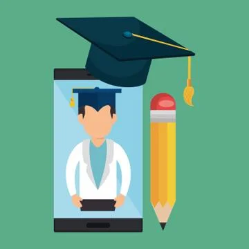 Smartphone with education easy e-learning icons 스톡 일러스트