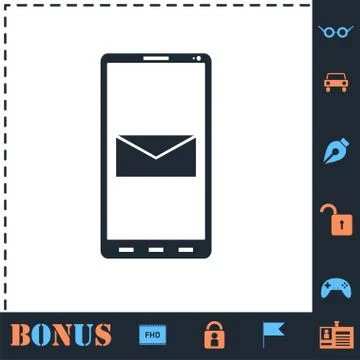Smartphone email or sms icon flat Illustrazione stock