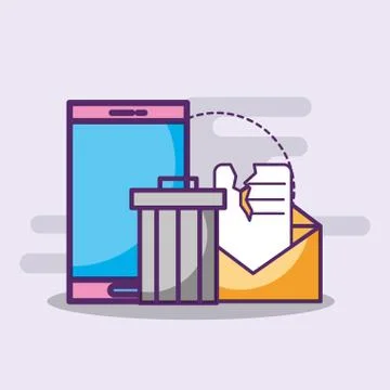 Smartphone email spam trash can 스톡 일러스트