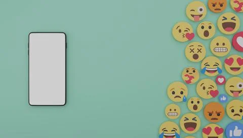 Smartphone with emoticon for background 3D render illustration Stock Illustration