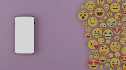 Smartphone with emoticon for background 3D render illustration Stock Illustration