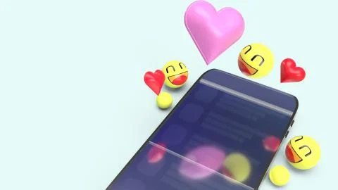 Smartphone  emotion icon 3d rendering image for  social media concept.. Stock Illustration