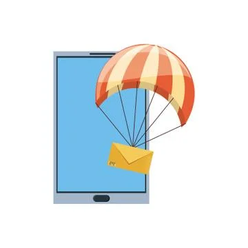 Smartphone with envelope mail in parachute Stock Illustration