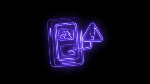 Smartphone error notification with neon glow effect on a black background d.. Stock Footage 330779524