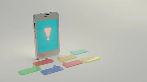 Smartphone with exclamation mark alert on screen Foto stock