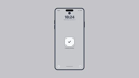 Smartphone face recognition animation for secure mobile unlocking. 4K Stock Footage 345495396