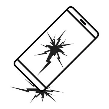 The smartphone falls. Broken screen. linear icon. Line with editable stroke Stock Illustration