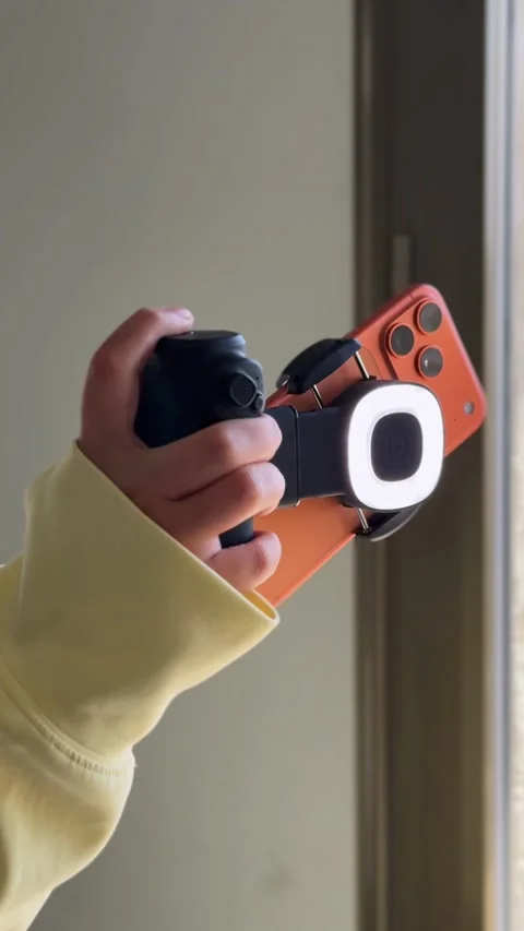 Smartphone Filming Rig With LED Ring Light Stock Footage 341717015