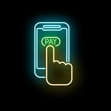 Smartphone with finger tapping pay button showing mobile payment concept Stock Illustration