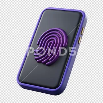 Smartphone with fingerprint authentication 3d isolated Modello PSD
