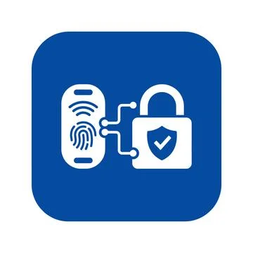 Smartphone fingerprint scanner linked to a secure lock and shield. Stock Illustration