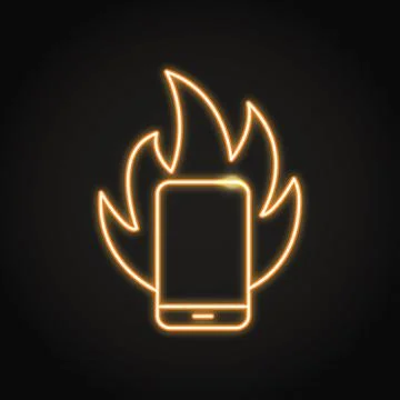 Smartphone on fire neon icon Stock Illustration