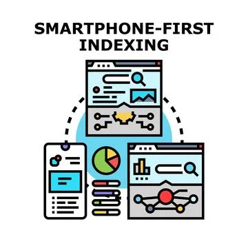 Smartphone first indexing prioritizing mobile web content 스톡 일러스트