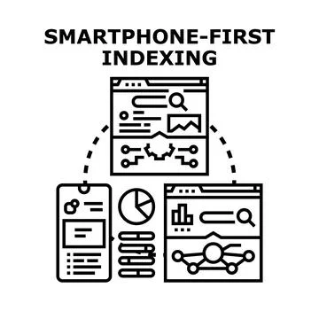 Smartphone first indexing prioritizing mobile web content Stock Illustration