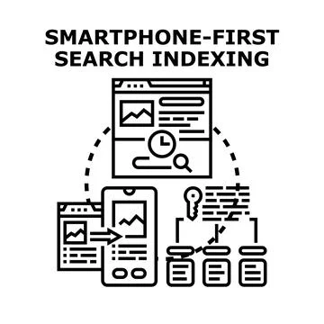 Smartphone first search indexing concept illustration Stock Illustration