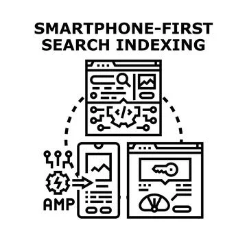 Smartphone first search indexing digital content optimization Stock Illustration