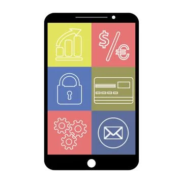 Smartphone with flat app icons, on white background Stock Illustration