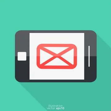 Smartphone flat design. Letter message icon. Stock Illustration