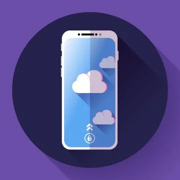 Smartphone flat icon, mobile phone simple vector with clouds. 스톡 일러스트