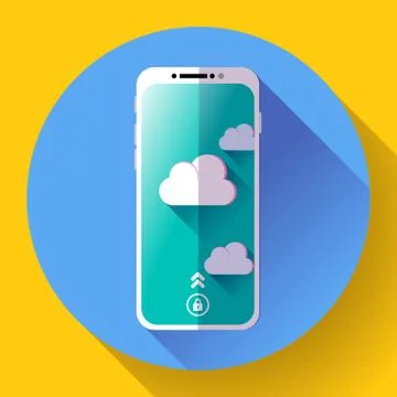 Smartphone flat icon, mobile phone simple vector with clouds. 스톡 일러스트