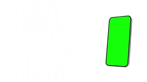 A smartphone flies in with a spin from the left and activates a green scree.. 스톡 동영상 243003937
