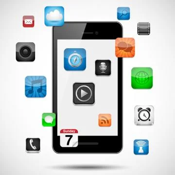 Smartphone with Floating Apps Stock Illustration