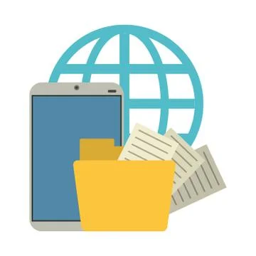 Smartphone with folder and global sphere symbol 库存插图